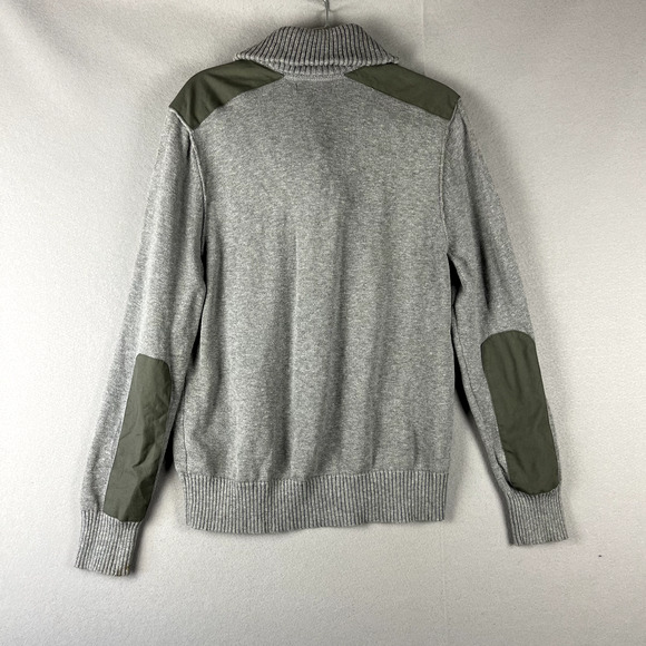 Banana Republic Shawl Collar Sweater Mens Large Gray Elbow Shoulder Patch Cotton - Picture 12 of 16